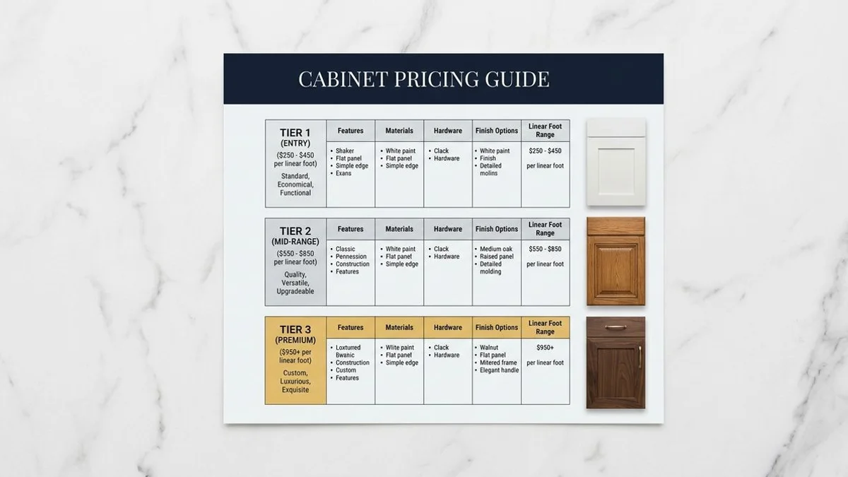 Per-linear-foot pricing infographic with three tiers