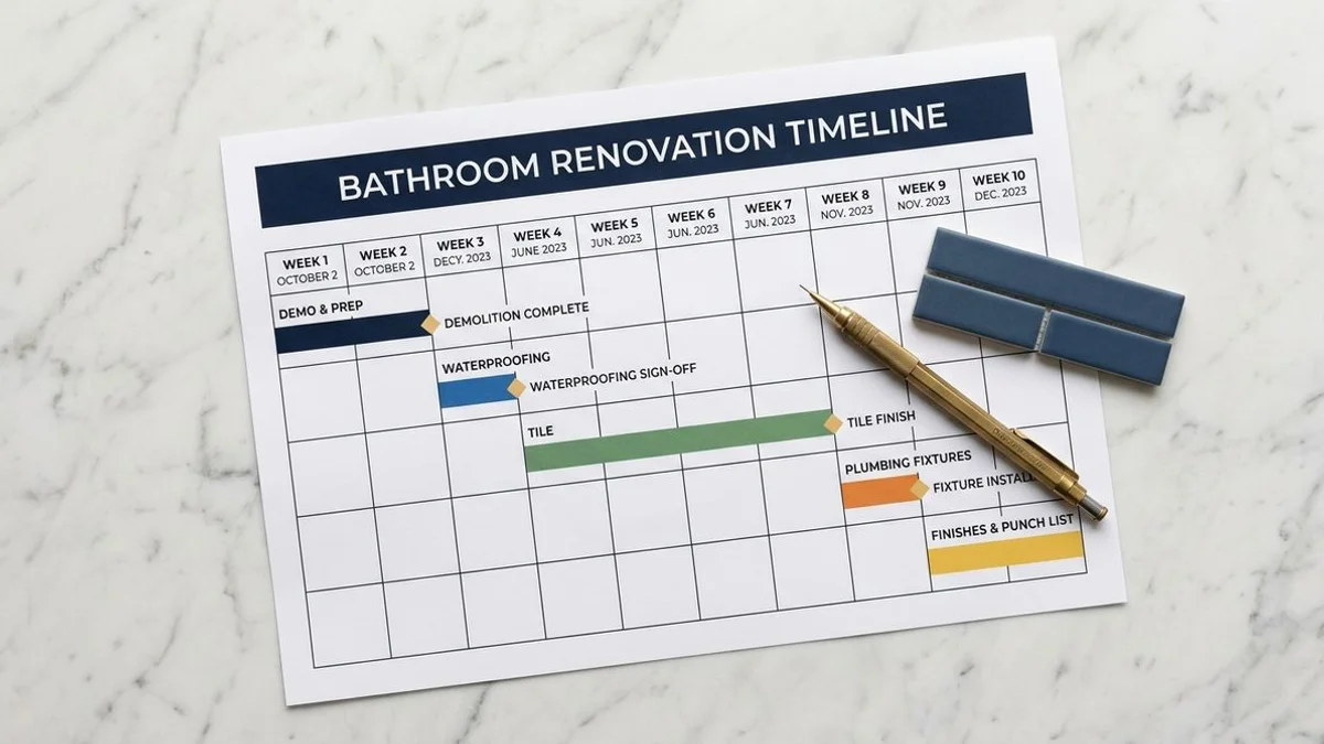Week-by-week bathroom renovation timeline chart